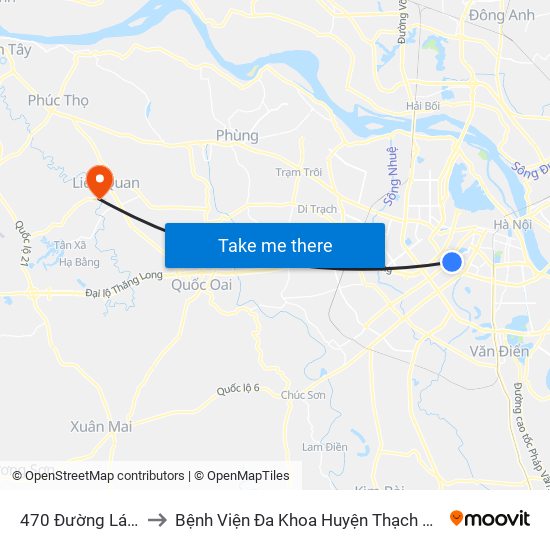 470 Đường Láng to Bệnh Viện Đa Khoa Huyện Thạch Thất map