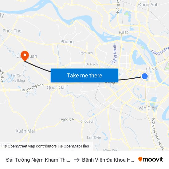 Đài Tưởng Niệm Khâm Thiên - 45 Khâm Thiên to Bệnh Viện Đa Khoa Huyện Thạch Thất map