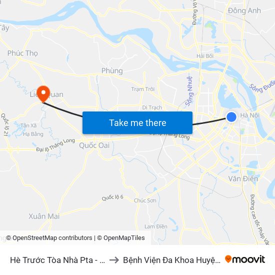 Hè Trước Tòa Nhà Pta - Số 1 Kim Mã to Bệnh Viện Đa Khoa Huyện Thạch Thất map