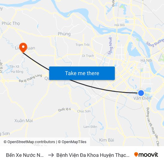 Bến Xe Nước Ngầm to Bệnh Viện Đa Khoa Huyện Thạch Thất map