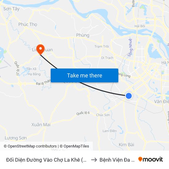 Đối Diện Đường Vào Chợ La Khê (Qua Ga Metro La Khê) - 405 Quang Trung (Hà Đông) to Bệnh Viện Đa Khoa Huyện Thạch Thất map