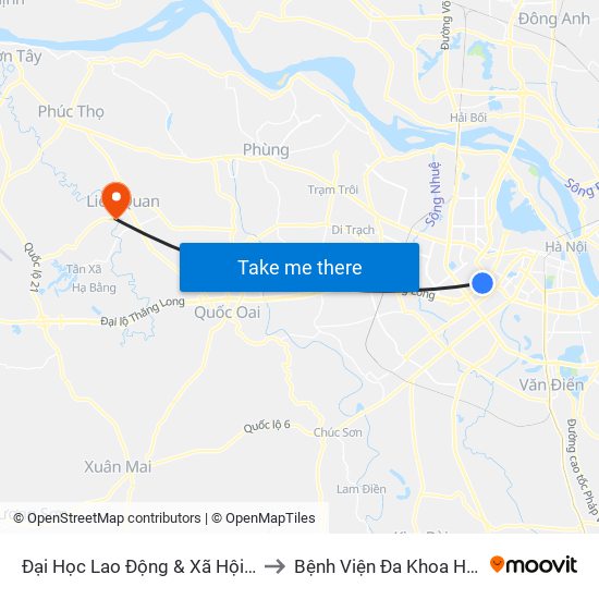 Đại Học Lao Động & Xã Hội - 43 Trần Duy Hưng to Bệnh Viện Đa Khoa Huyện Thạch Thất map