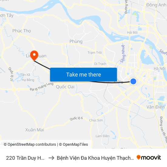 220 Trần Duy Hưng to Bệnh Viện Đa Khoa Huyện Thạch Thất map