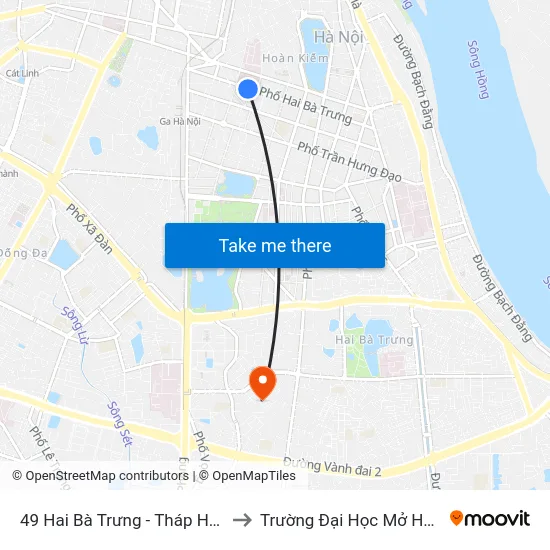 49 Hai Bà Trưng - Tháp Hà Nội to Trường Đại Học Mở Hà Nội map