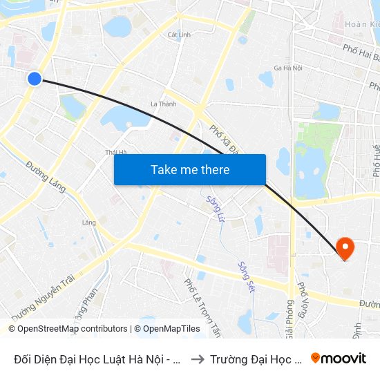 Đối Diện Đại Học Luật Hà Nội - Nguyễn Chí Thanh to Trường Đại Học Mở Hà Nội map