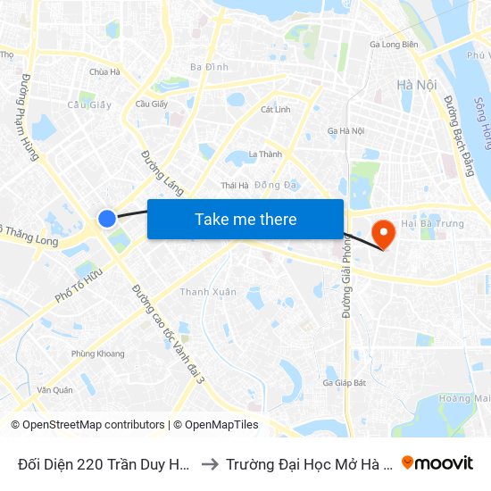 Đối Diện 220 Trần Duy Hưng to Trường Đại Học Mở Hà Nội map