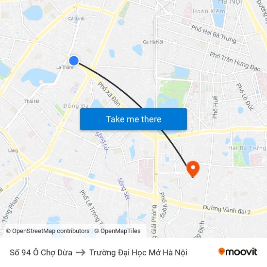 Số 94 Ô Chợ Dừa to Trường Đại Học Mở Hà Nội map