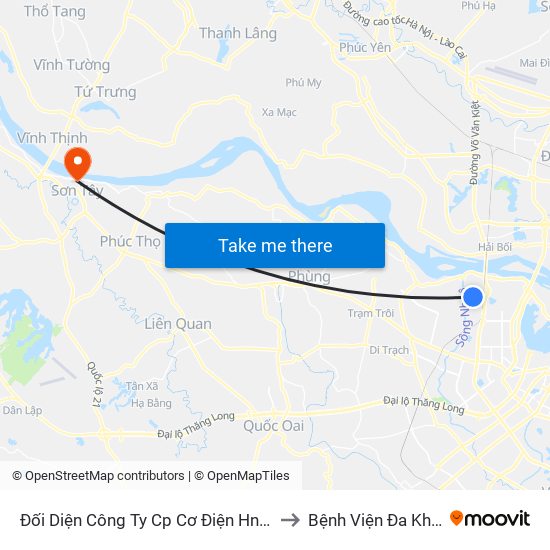 Đối Diện Công Ty Cp Cơ Điện Hn- Đường Đức Thắng to Bệnh Viện Đa Khoa Sơn Tây map