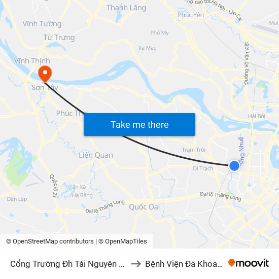 Cổng Trường Đh Tài Nguyên Môi Trường to Bệnh Viện Đa Khoa Sơn Tây map