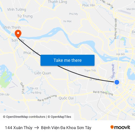 144 Xuân Thủy to Bệnh Viện Đa Khoa Sơn Tây map