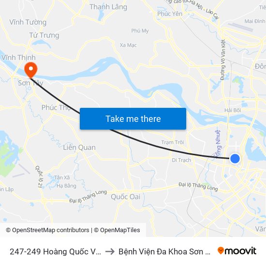 247-249 Hoàng Quốc Việt to Bệnh Viện Đa Khoa Sơn Tây map