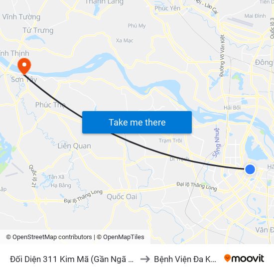 Đối Diện 311 Kim Mã (Gần Ngã 4 Kim Mã - Vạn Bảo) to Bệnh Viện Đa Khoa Sơn Tây map