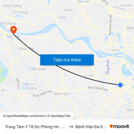 Trung Tâm Y Tế Dự Phòng Hn - 70 Nguyễn Chí Thanh to Bệnh Viện Đa Khoa Sơn Tây map