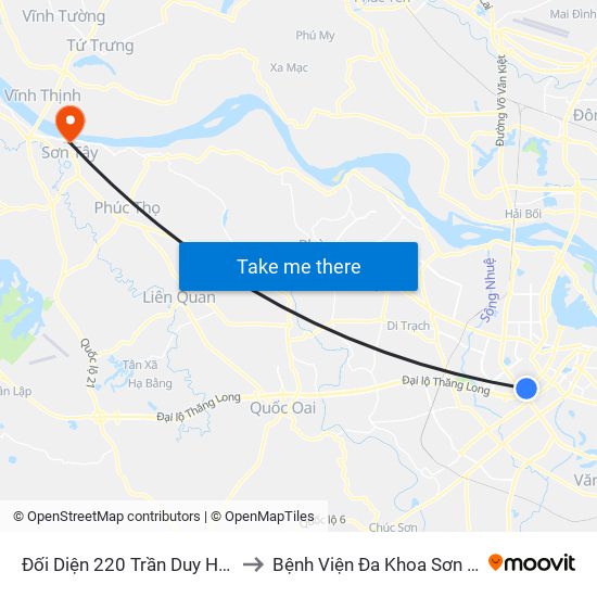 Đối Diện 220 Trần Duy Hưng to Bệnh Viện Đa Khoa Sơn Tây map