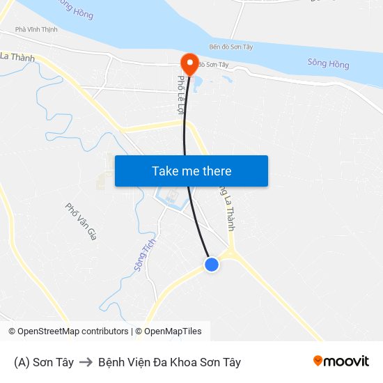 (A) Sơn Tây to Bệnh Viện Đa Khoa Sơn Tây map