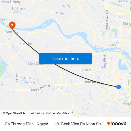 Ga Thượng Đình - Nguyễn Trãi to Bệnh Viện Đa Khoa Sơn Tây map