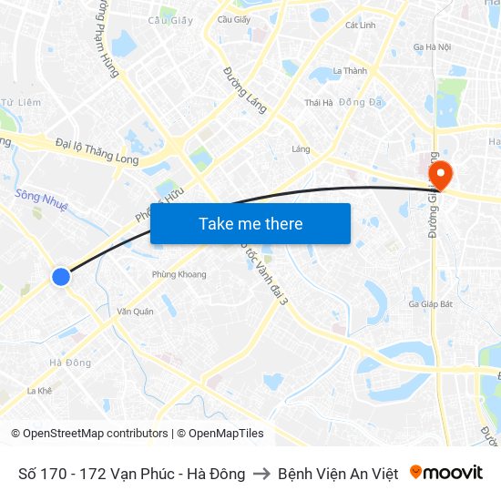 Số 170 - 172 Vạn Phúc - Hà Đông to Bệnh Viện An Việt map