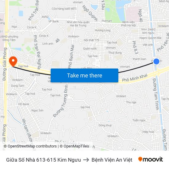 Giữa Số Nhà 613-615 Kim Ngưu to Bệnh Viện An Việt map