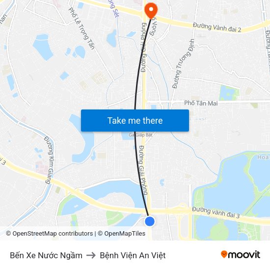 Bến Xe Nước Ngầm to Bệnh Viện An Việt map