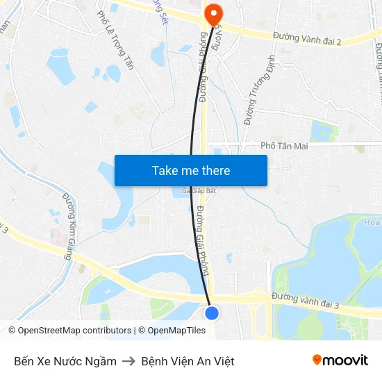 Bến Xe Nước Ngầm to Bệnh Viện An Việt map