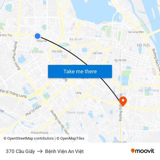 370 Cầu Giấy to Bệnh Viện An Việt map