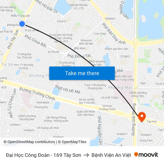 Đại Học Công Đoàn - 169 Tây Sơn to Bệnh Viện An Việt map