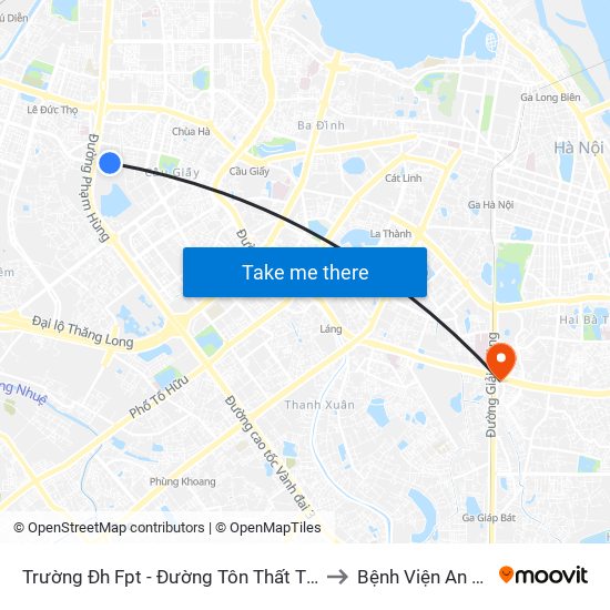 Trường Đh Fpt - Đường Tôn Thất Thuyết to Bệnh Viện An Việt map