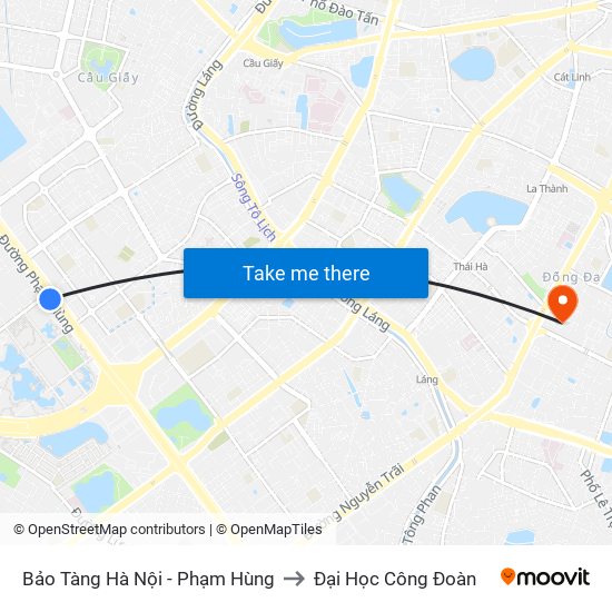 Bảo Tàng Hà Nội - Phạm Hùng to Đại Học Công Đoàn map