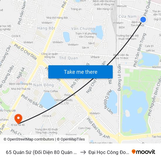 65 Quán Sứ (Đối Diện 80 Quán Sứ) to Đại Học Công Đoàn map
