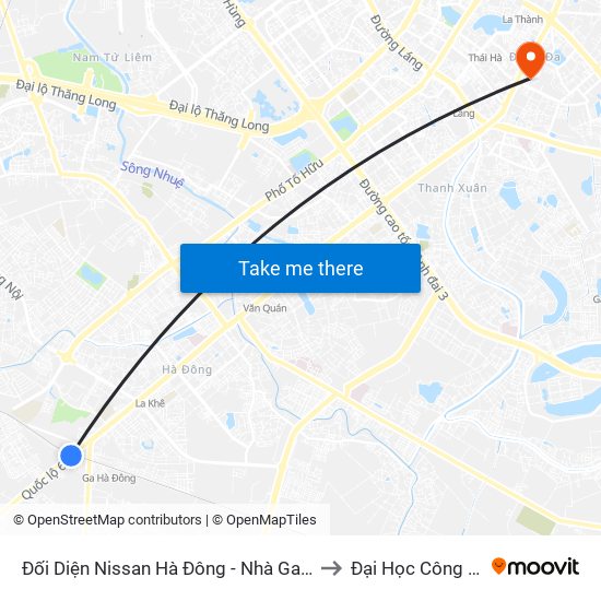Đối Diện Nissan Hà Đông - Nhà Ga Văn Khê to Đại Học Công Đoàn map