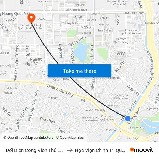 Đối Diện Công Viên Thủ Lệ - Đường Bưởi Dưới to Học Viện Chính Trị Quốc Gia Hồ Chí Minh map