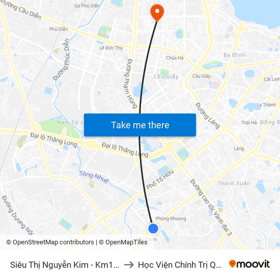 Siêu Thị Nguyễn Kim - Km10 Nguyễn Trãi (Hà Đông) to Học Viện Chính Trị Quốc Gia Hồ Chí Minh map