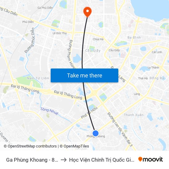 Ga Phùng Khoang - 81 Trần Phú to Học Viện Chính Trị Quốc Gia Hồ Chí Minh map