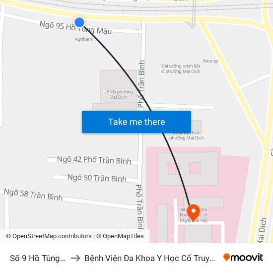 Số 9 Hồ Tùng Mậu to Bệnh Viện Đa Khoa Y Học Cổ Truyền Hà Nội map