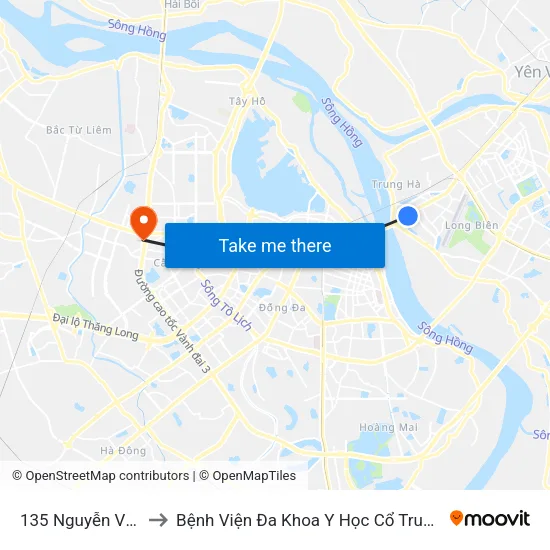 135 Nguyễn Văn Cừ to Bệnh Viện Đa Khoa Y Học Cổ Truyền Hà Nội map