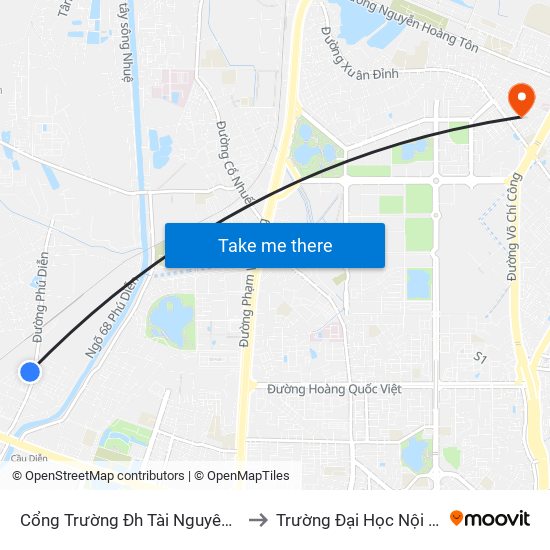 Cổng Trường Đh Tài Nguyên Môi Trường to Trường Đại Học Nội Vụ Hà Nội map