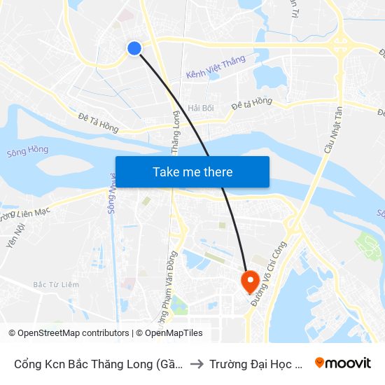 Cổng Kcn Bắc Thăng Long (Gần Cầu Vượt Bộ Hành) to Trường Đại Học Nội Vụ Hà Nội map