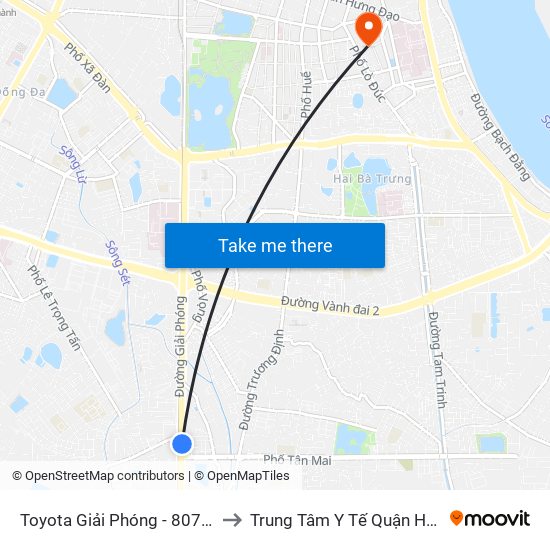 Toyota Giải Phóng - 807 Giải Phóng to Trung Tâm Y Tế Quận Hai Bà Trưng map