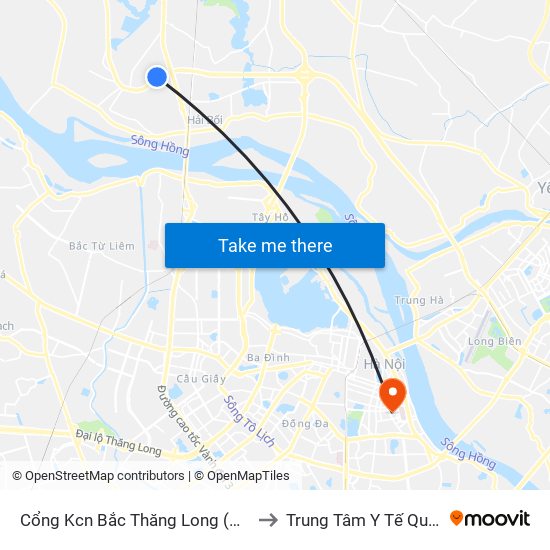 Cổng Kcn Bắc Thăng Long (Gần Cầu Vượt Bộ Hành) to Trung Tâm Y Tế Quận Hai Bà Trưng map