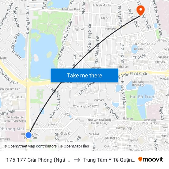 175-177 Giải Phóng (Ngã 3 Lê Thanh Nghị) to Trung Tâm Y Tế Quận Hai Bà Trưng map