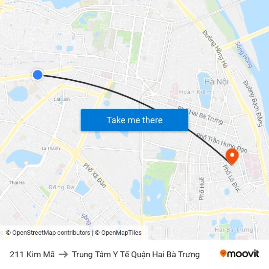 211 Kim Mã to Trung Tâm Y Tế Quận Hai Bà Trưng map