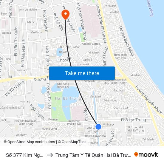 Số 377 Kim Ngưu to Trung Tâm Y Tế Quận Hai Bà Trưng map