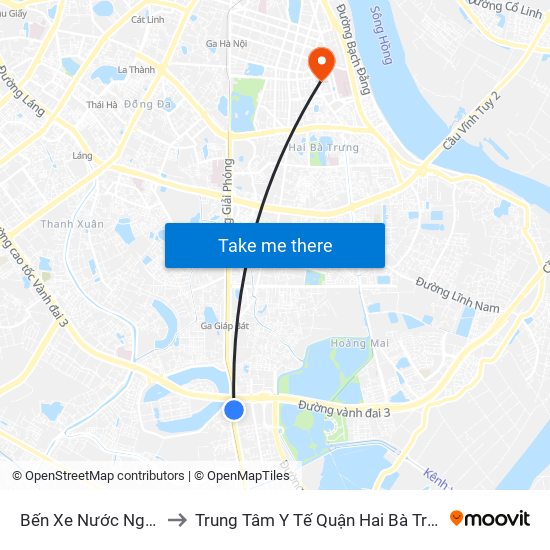 Bến Xe Nước Ngầm to Trung Tâm Y Tế Quận Hai Bà Trưng map