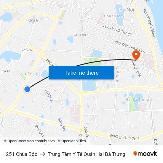 251 Chùa Bộc to Trung Tâm Y Tế Quận Hai Bà Trưng map