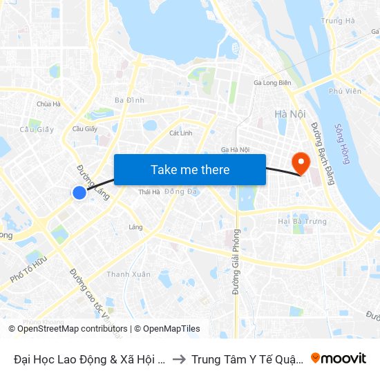 Đại Học Lao Động & Xã Hội - 43 Trần Duy Hưng to Trung Tâm Y Tế Quận Hai Bà Trưng map