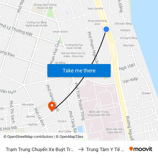 Trạm Trung Chuyển Xe Buýt Trần Khánh Dư (Khu Đón Khách) to Trung Tâm Y Tế Quận Hai Bà Trưng map