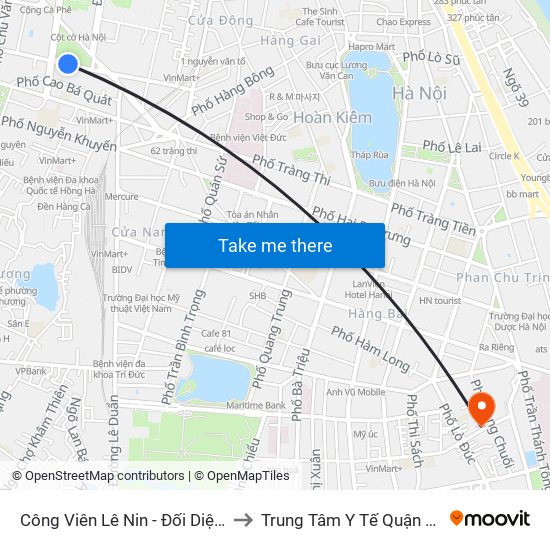 Công Viên Lê Nin - Đối Diện 35 Trần Phú to Trung Tâm Y Tế Quận Hai Bà Trưng map