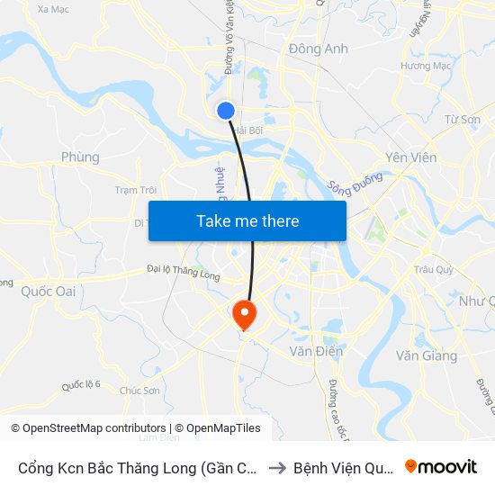 Cổng Kcn Bắc Thăng Long (Gần Cầu Vượt Bộ Hành) to Bệnh Viện Quân Y 103 map