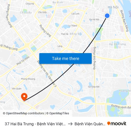 37 Hai Bà Trưng - Bệnh Viện Việt Nam Cu Ba to Bệnh Viện Quân Y 103 map