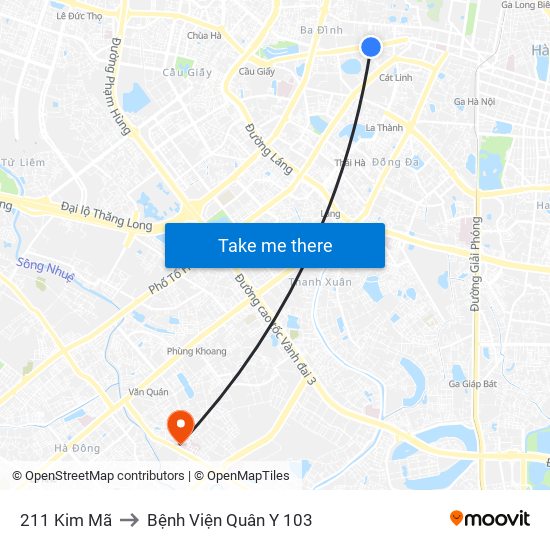 211 Kim Mã to Bệnh Viện Quân Y 103 map